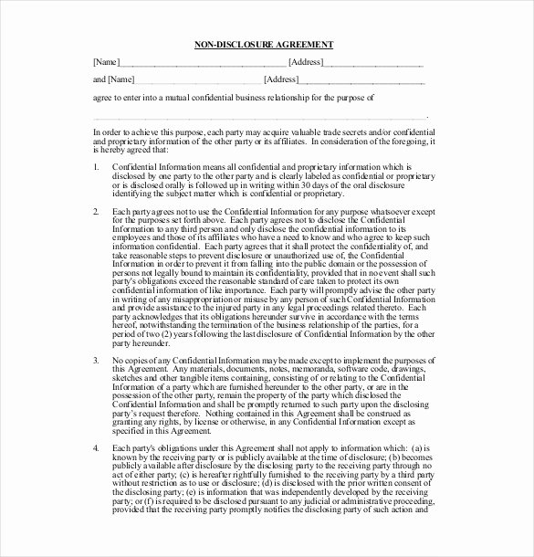 10 Non Disclosure Agreement Templates – Free Sample