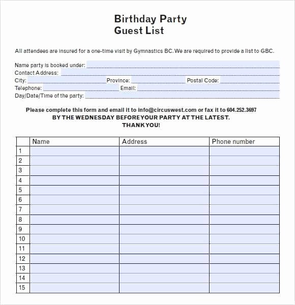 10 Party Guest List Templates Word Excel Pdf formats