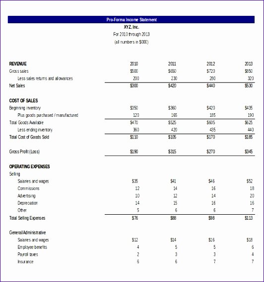 10 Pro forma Financial Statements Excel Template
