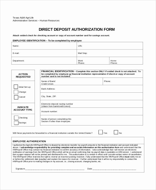 10 Sample Direct Deposit Authorization forms