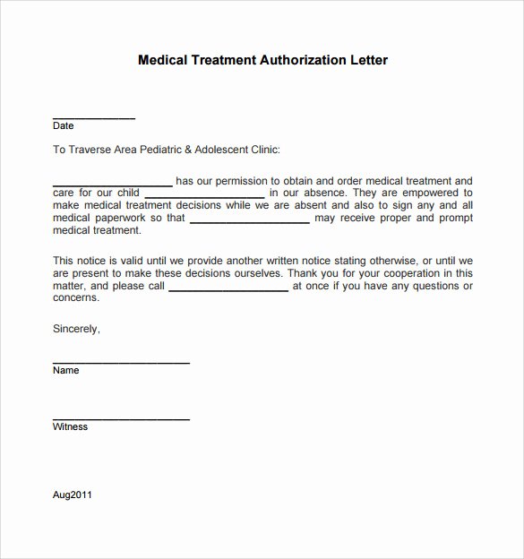 10 Sample Medical Treatment Authorization Letter – Free