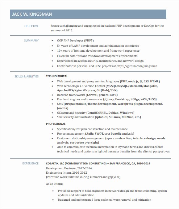 developer resume template