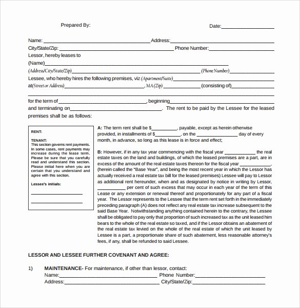 10 Simple Lease Agreement Templates – Samples Examples