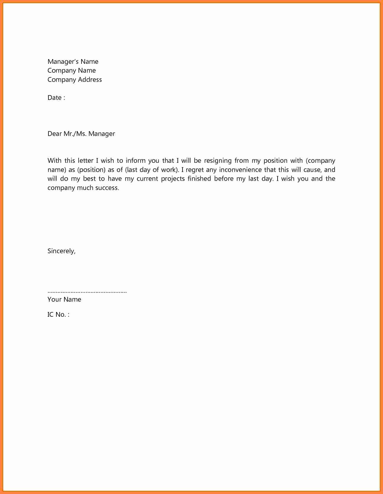 10 Simple Resignation Letter 1 Month Notice