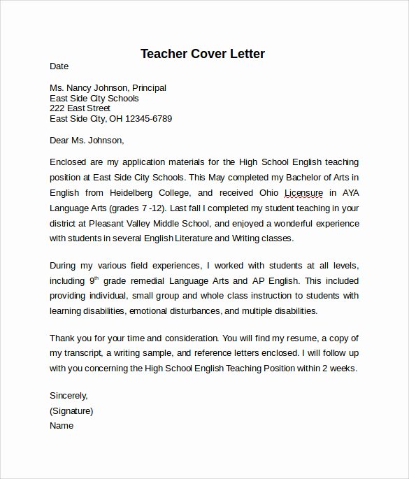 teacher cover letter example