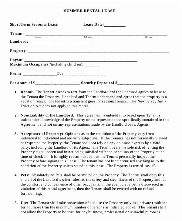 sample vacation rental agreement