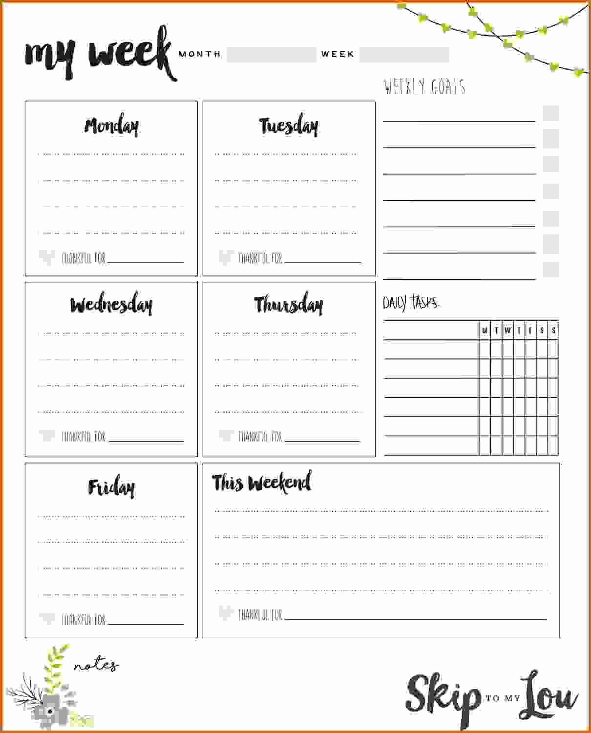 10 Weekly Planner Printable Black and White