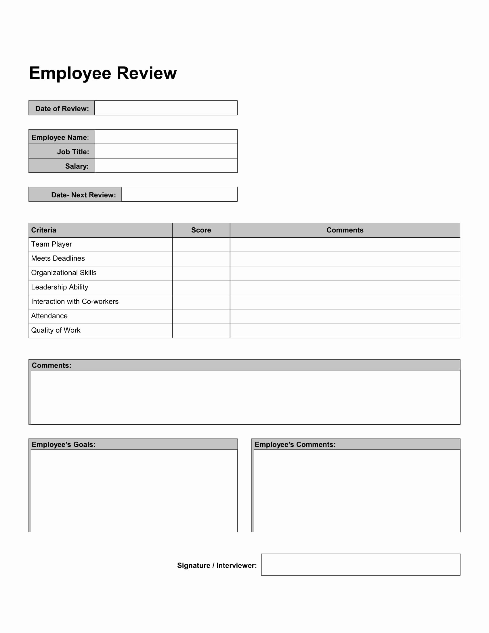 10 Work Review forms Free Word Pdf format Download