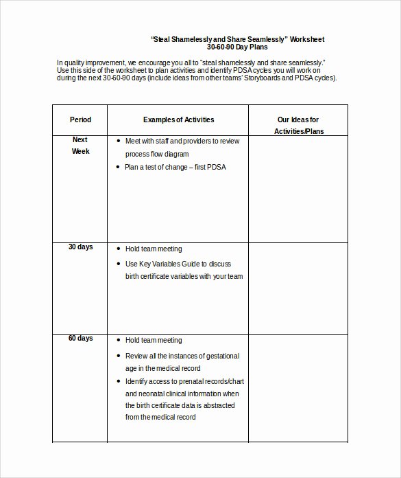 sample 30 60 90 day plan