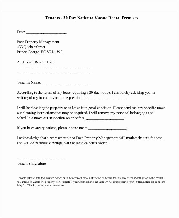 11 30 Day Notice Templates Free Sample Example format