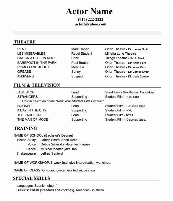 11 Acting Resume Templates Free Samples Examples