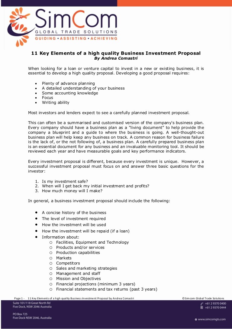 11 Key Elements Of A High Quality Business Investment Proposal