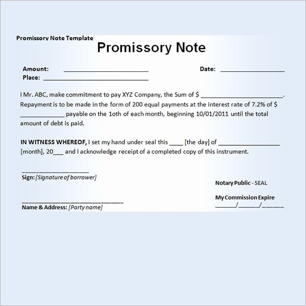 11 Promissory Note Templates Word Excel Pdf formats