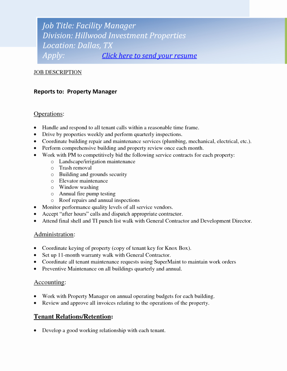 11 Property Manager Job Description Resume