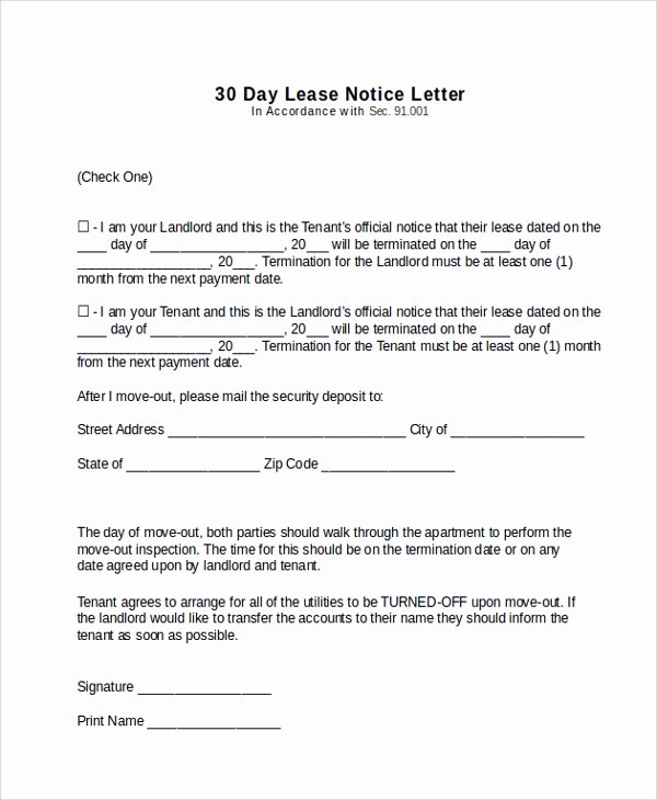11 Sample 30 Day Notice Letters