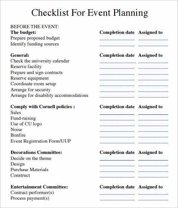 11 Sample event Planning Checklists – Pdf Word