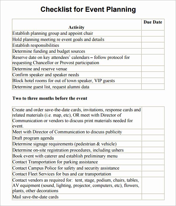 11 Sample event Planning Checklists – Pdf Word