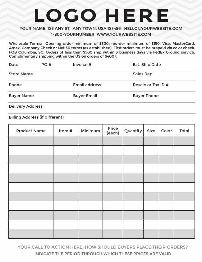 sample order form templates