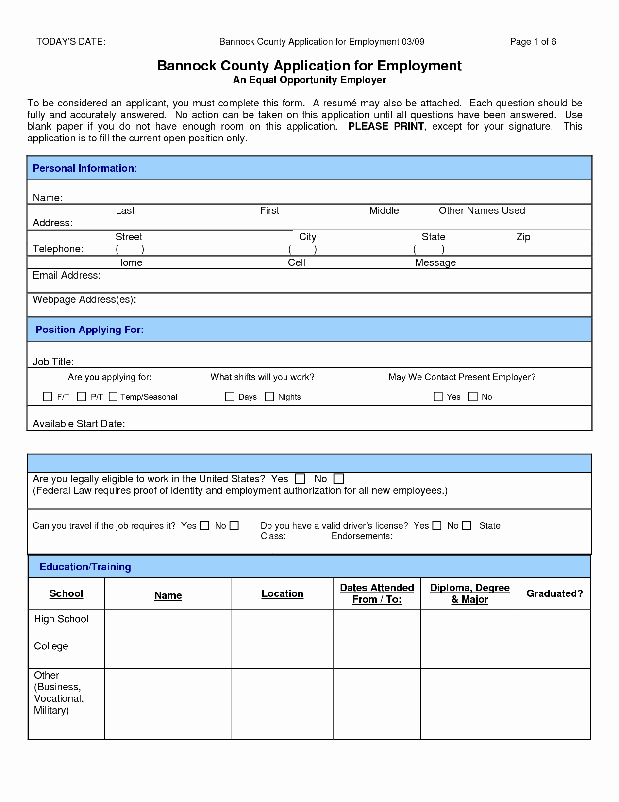 12 types sample job application