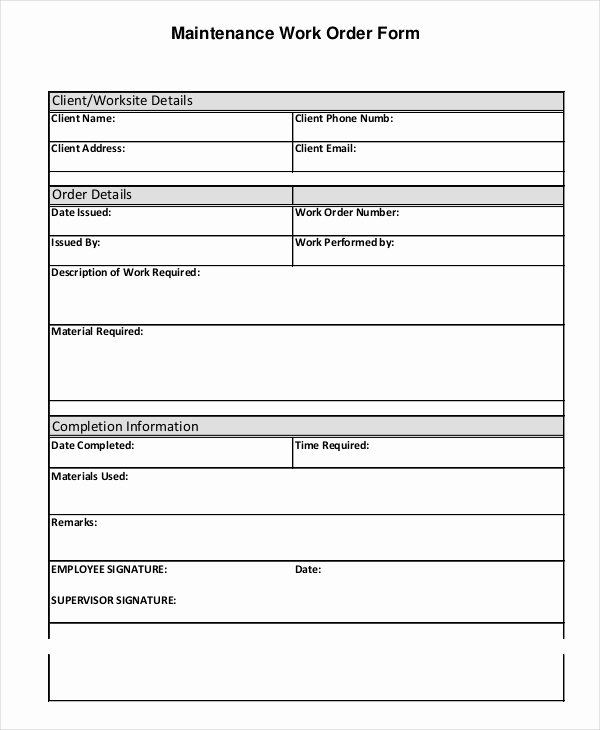 11 Work order forms Free Samples Examples format