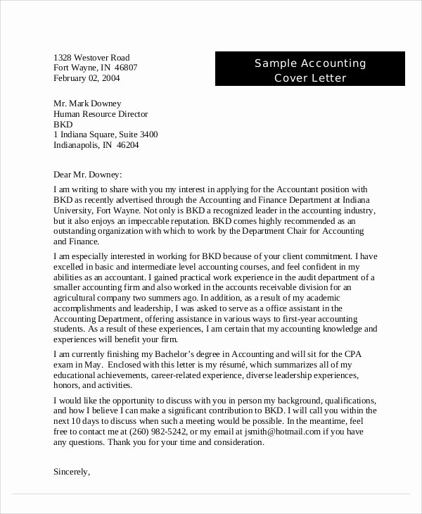 12 Accounting Cover Letters Free Sample Example format