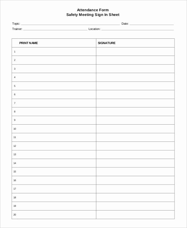 12 attendance Sign In Sheet Templates Free Sample