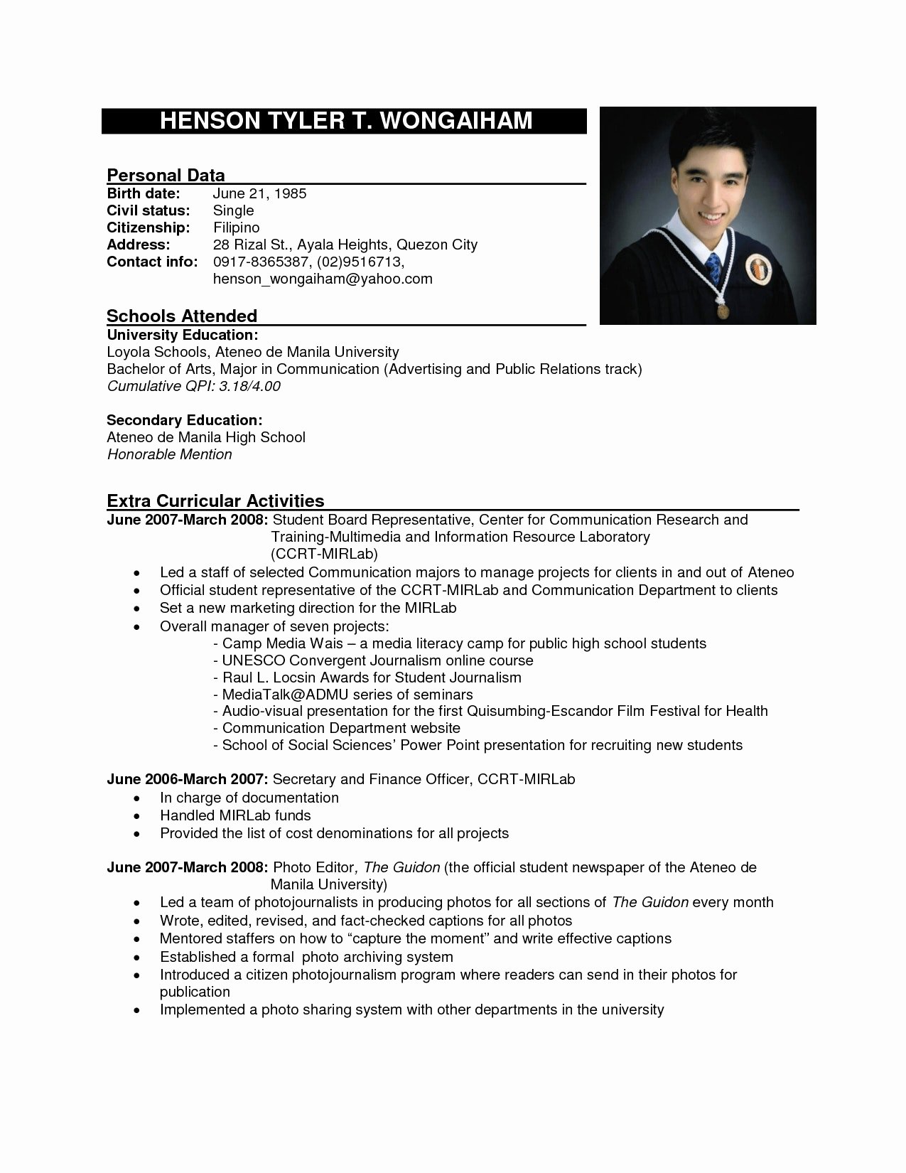 12 Example Of Job Applying Resume