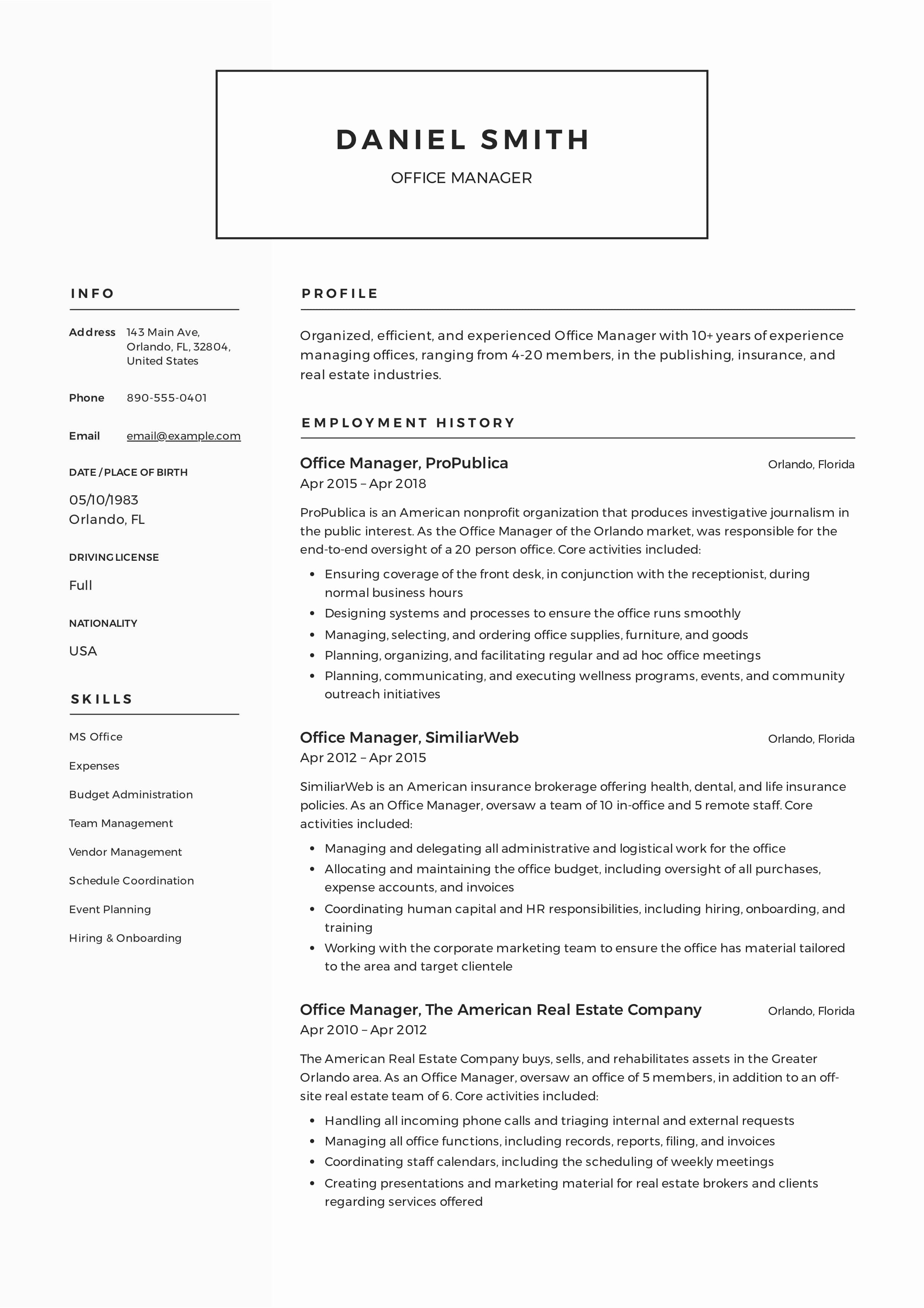 office manager resume examples