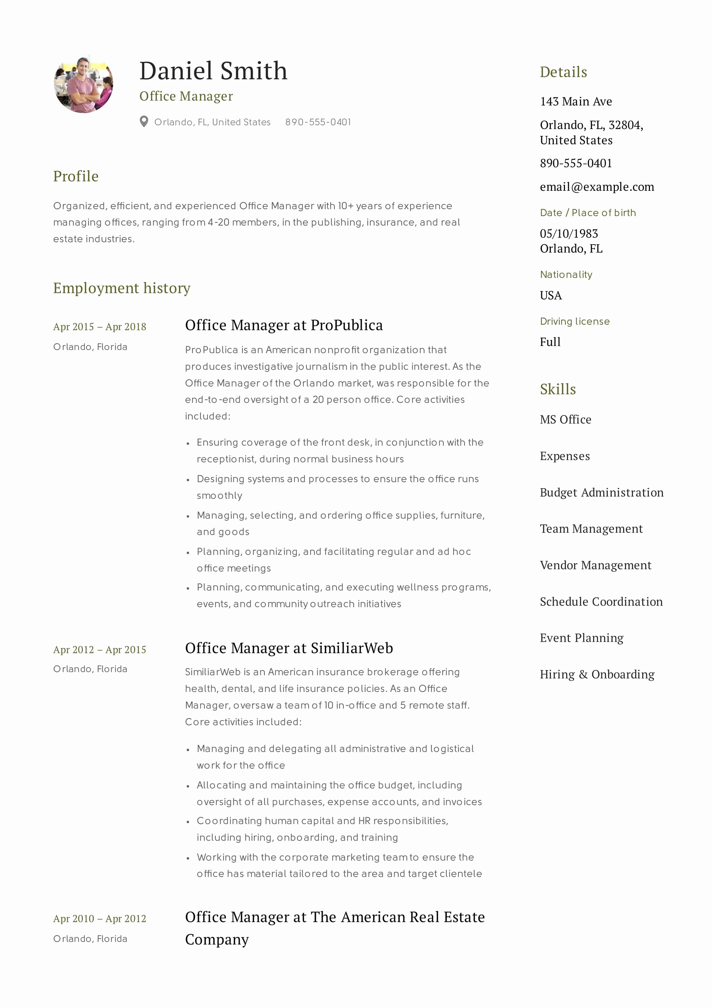 12 Fice Manager Resume Sample S 2018 Free Downloads