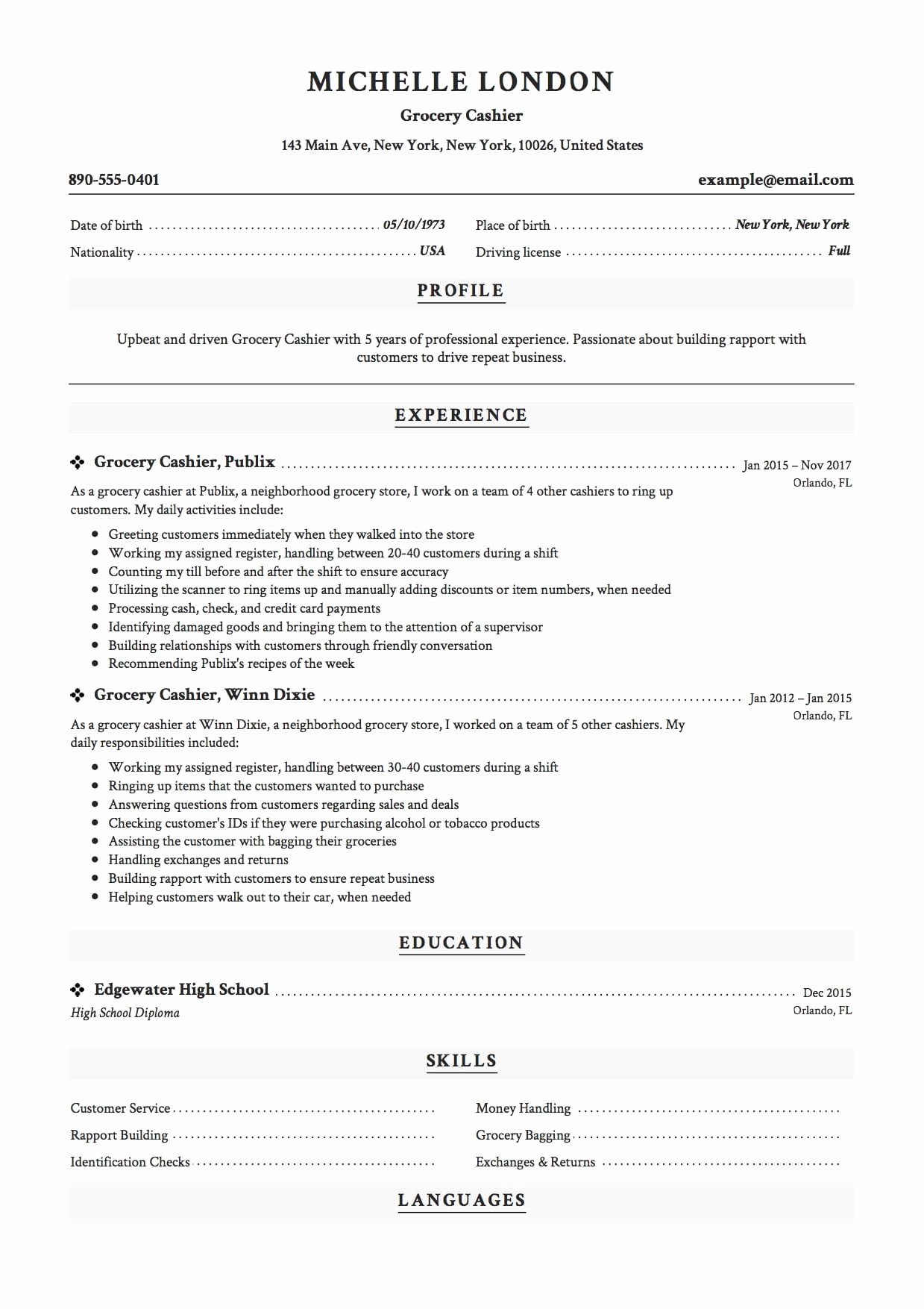 12 Grocery Cashier Resume Sample S 2018 Free Downloads