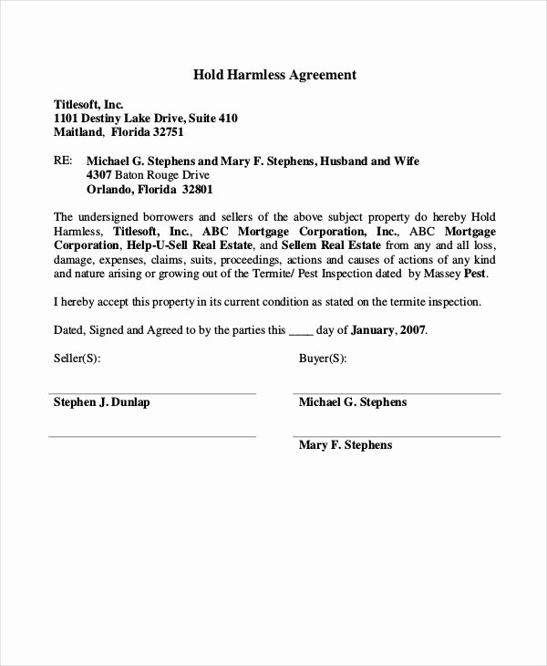 12 Hold Harmless Agreements Free Sample Example
