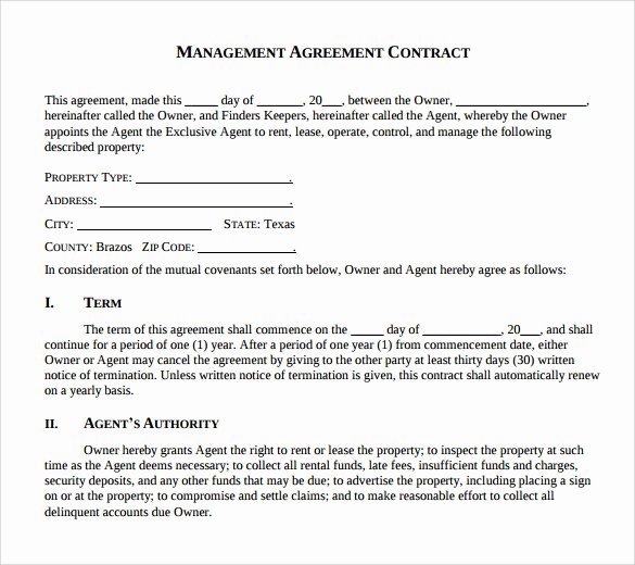 12 Management Agreements to Download