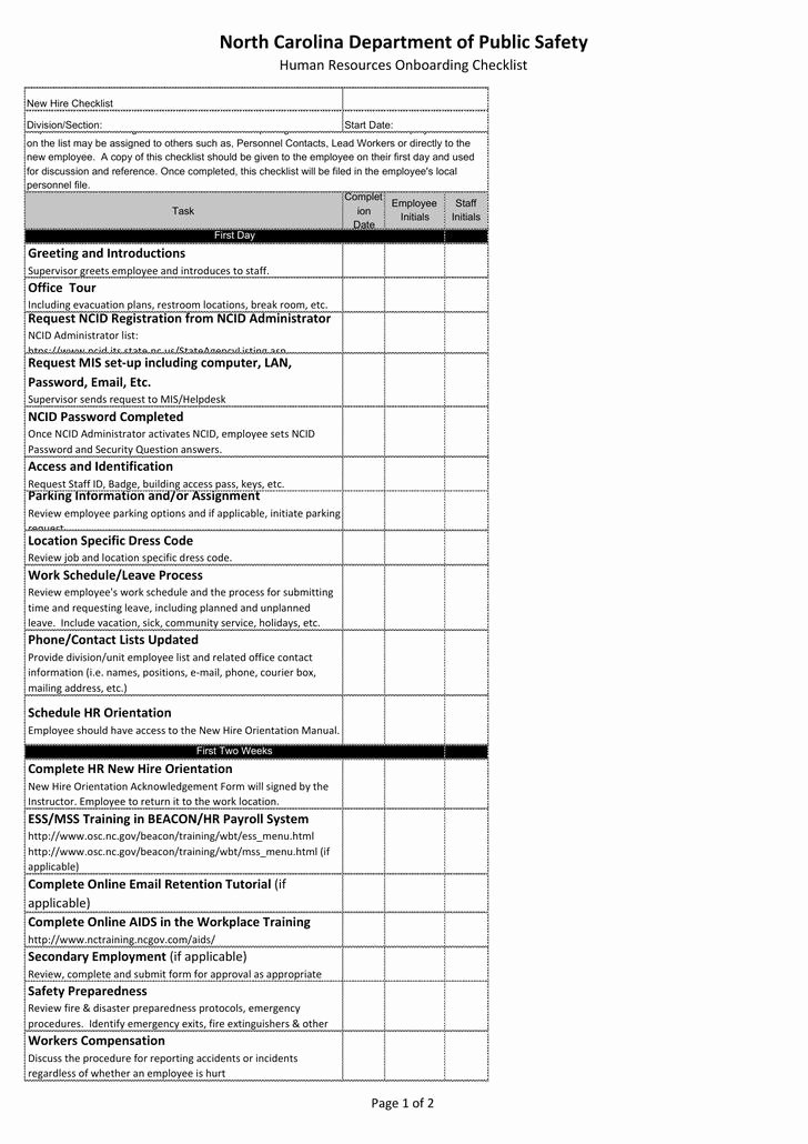 12 New Hire Checklist Template Free Download