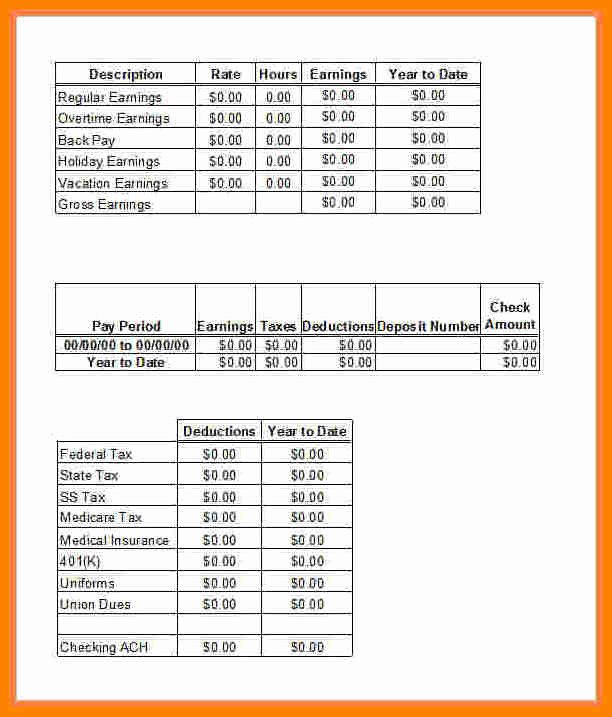 12 Pay Stub Template for Excel