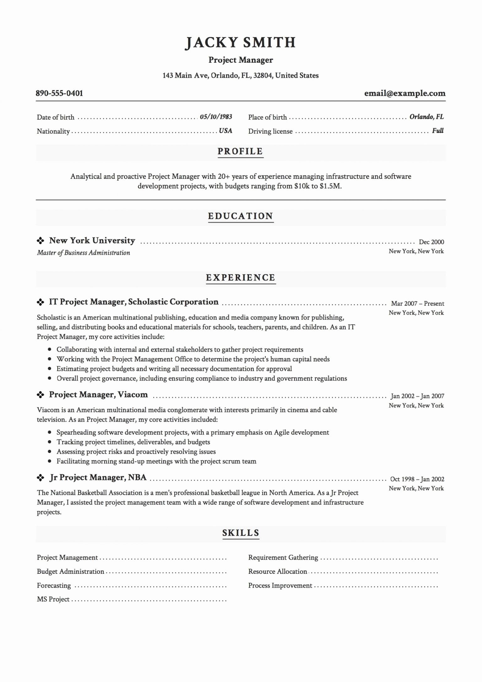 Resume Job Description Generator Latter Example Template