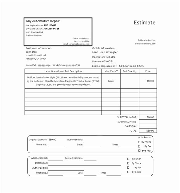 auto repair invoice template