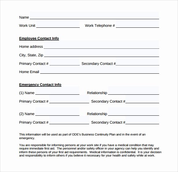 emergency contact form