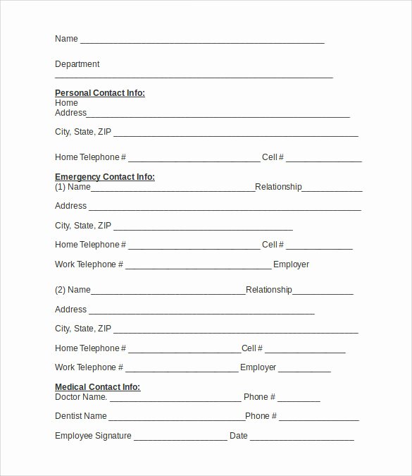 12 Sample Emergency Contact forms to Download