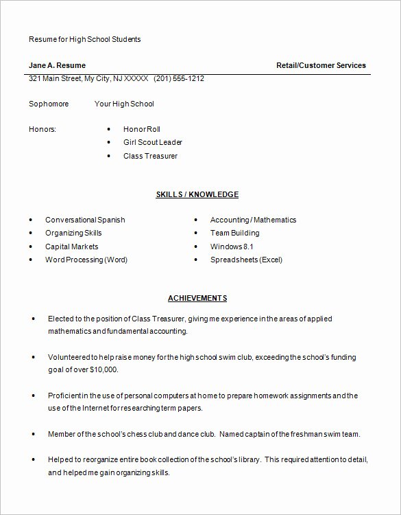 Resume For High School Senior