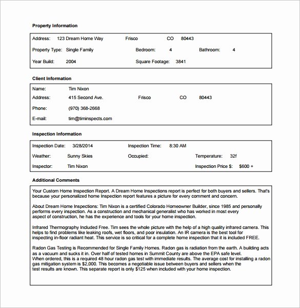 home inspection report template