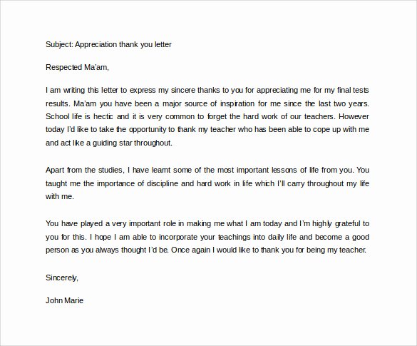 12 Sample Thank You Letters to Teacher – Pdf Doc Apple
