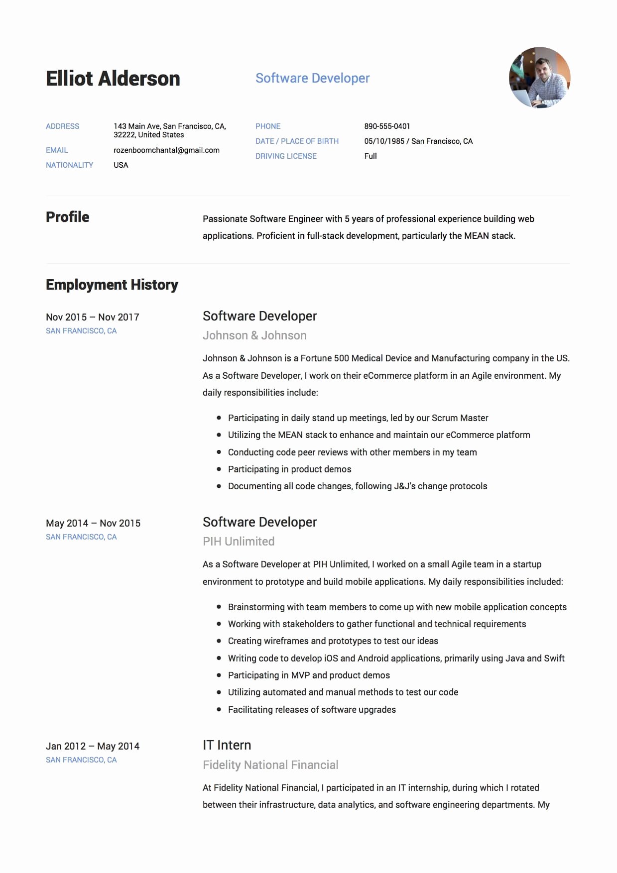 software developer resume samples