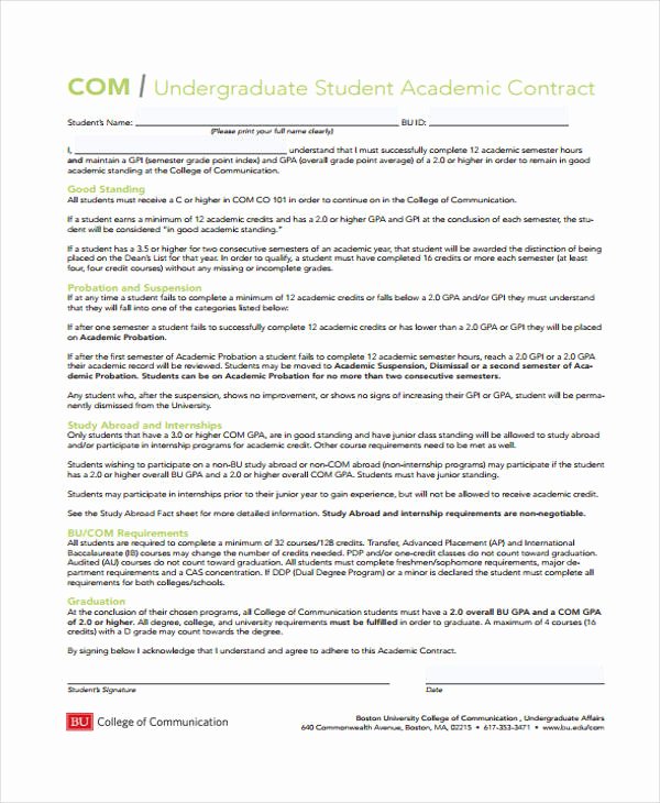 12 Student Contract Templates Free Sample Example