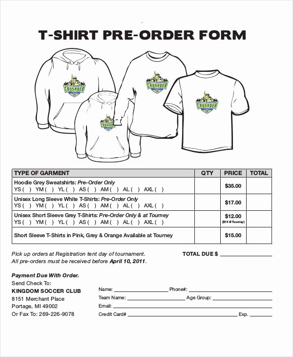 12 T Shirt order forms Free Sample Example format