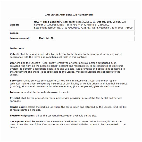 12 Vehicle Lease Agreement Templates – Samples Examples