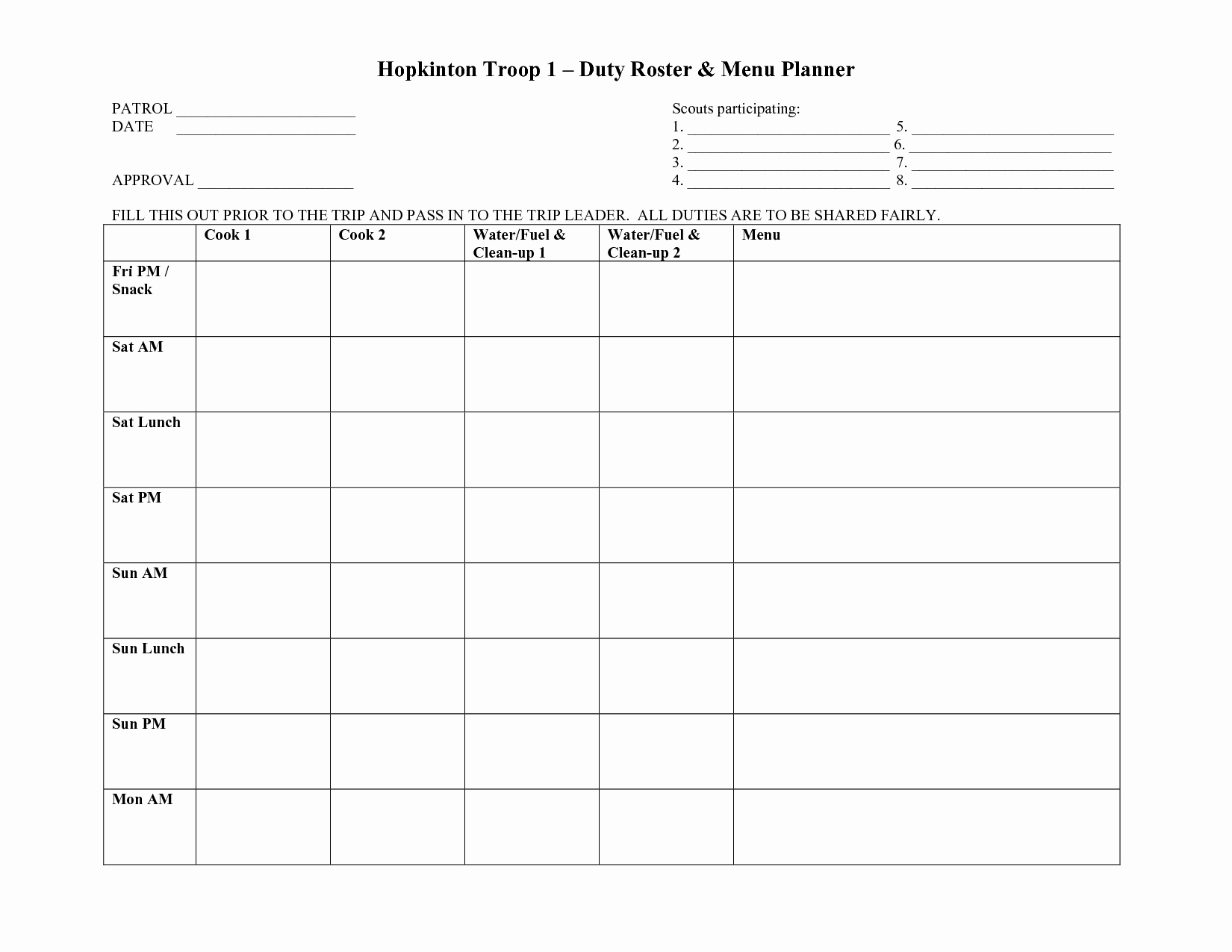 13 Best Of Boy Scout Day 5 Meal Planning Worksheet