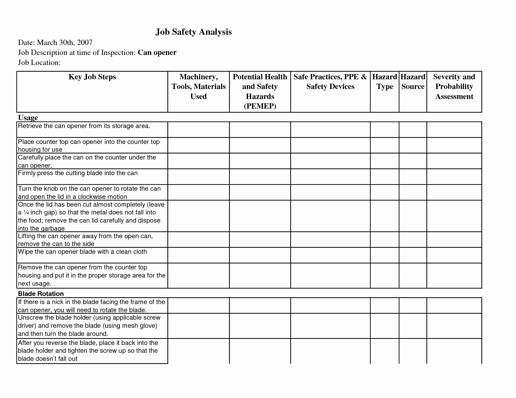 13 Best Of Job Hazard Analysis Template Worksheet