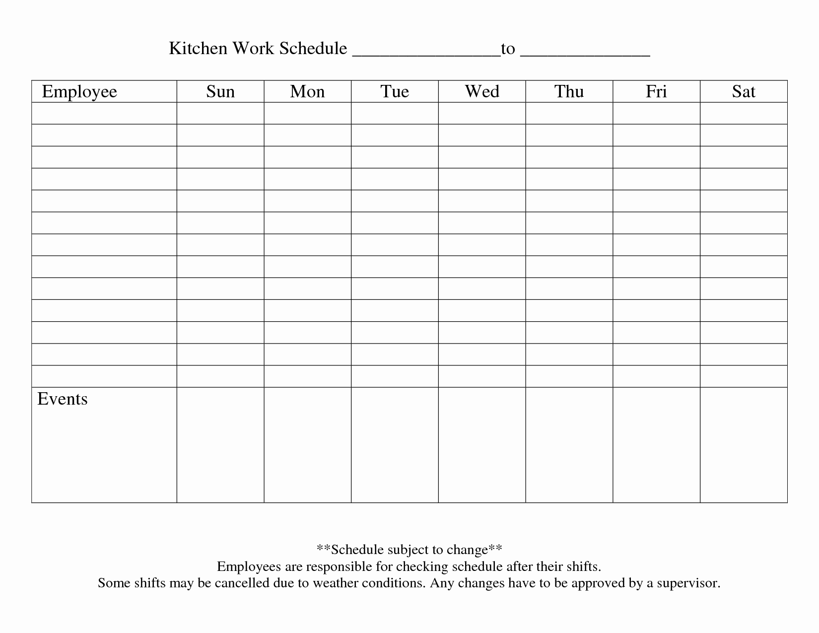 13 Blank Weekly Work Schedule Template Free Daily