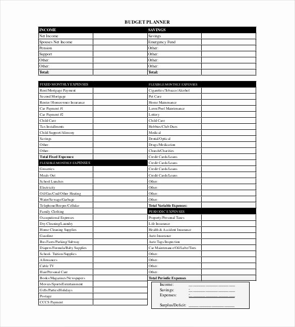 sample bud planner