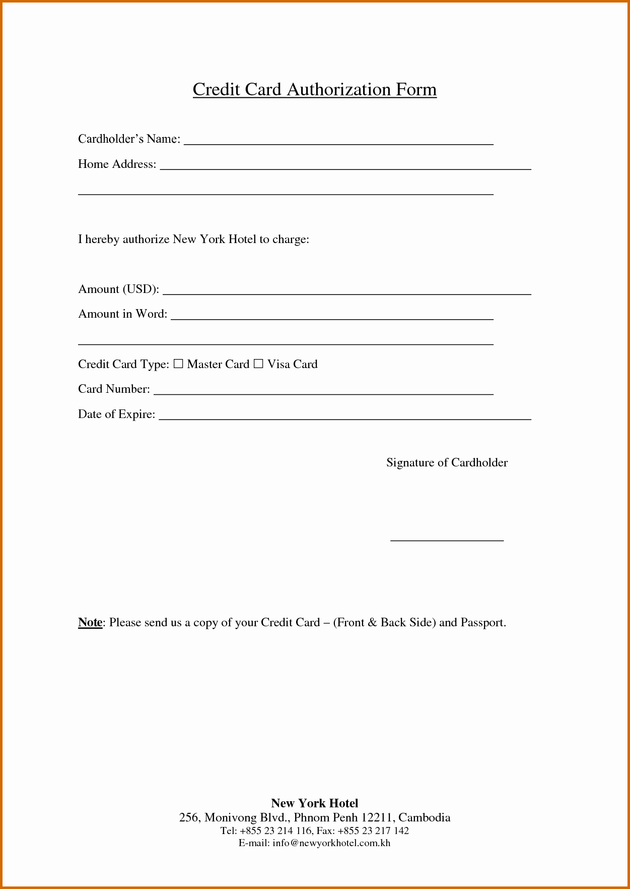 13 Printable Credit Card Authorization form